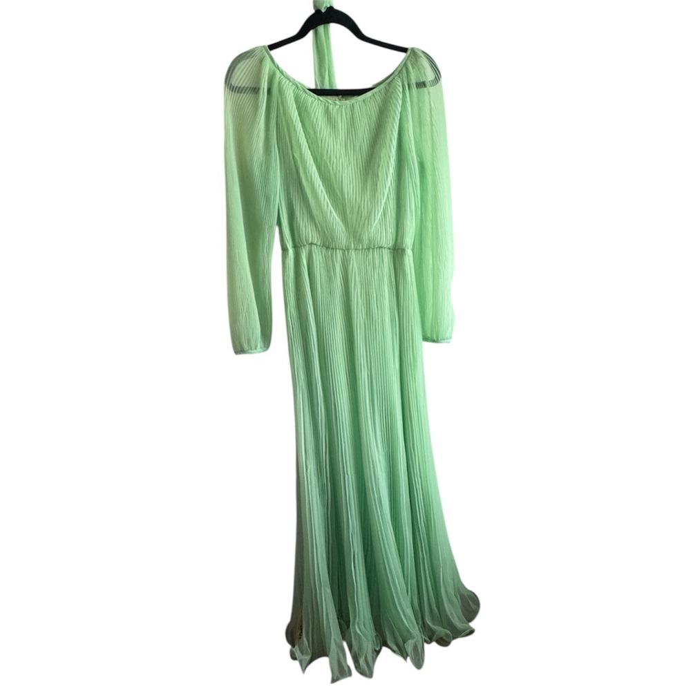 Vintage 70’s/80’s Pleated Green Ruffle Hem Dress
